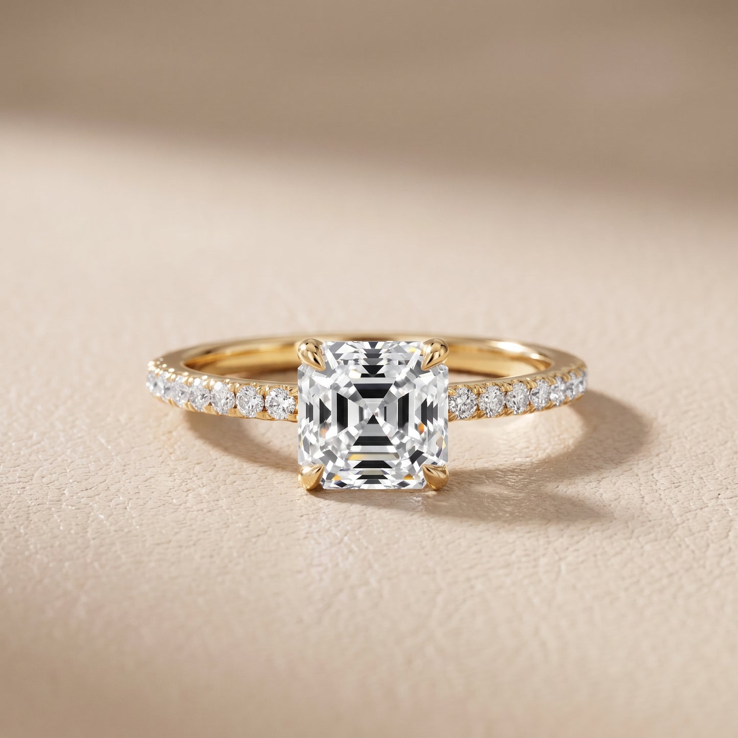 Ione Solitaire Pavé Asscher Diamond Engagement Ring in Yellow Gold - front.jpg