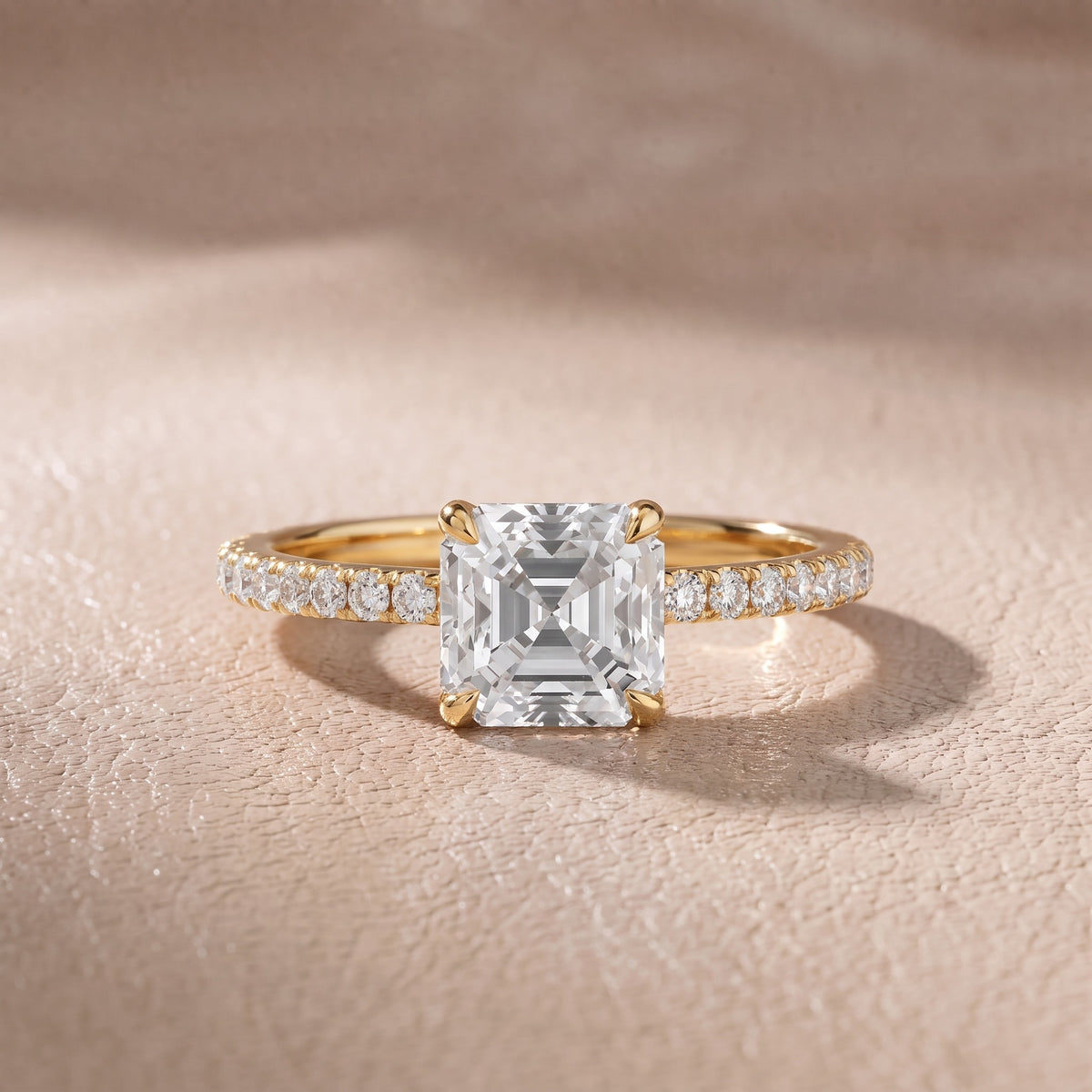 Olivia Solitaire Pavé Asscher Diamond Engagement Ring in Yellow Gold - front.jpg
