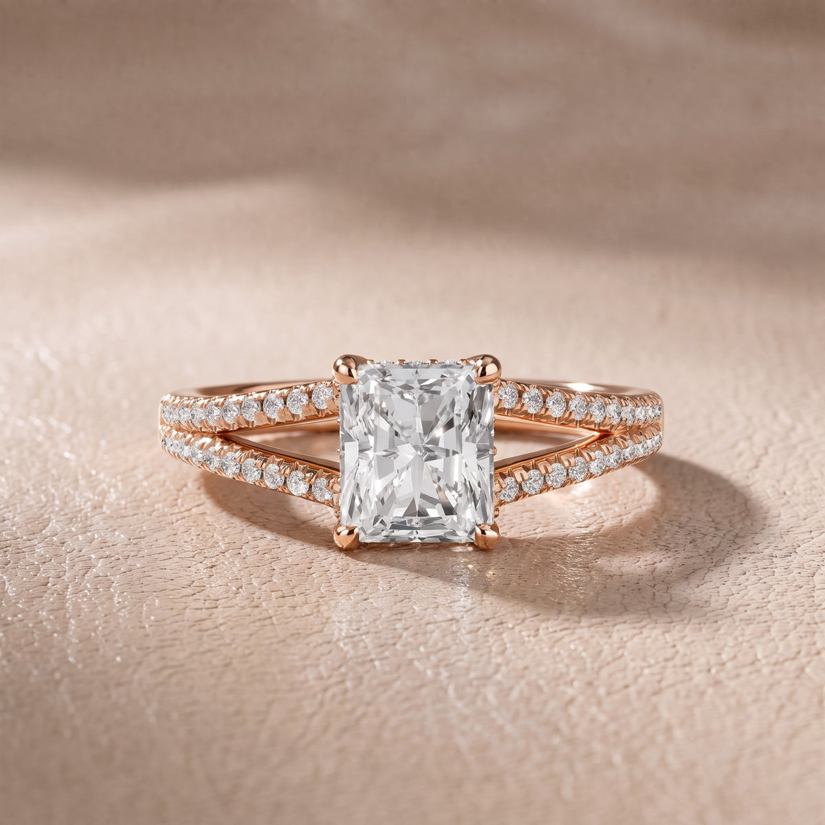 Eternal Embrace Solitaire Radiant Diamond Engagement Ring in Rose Gold - front.jpg