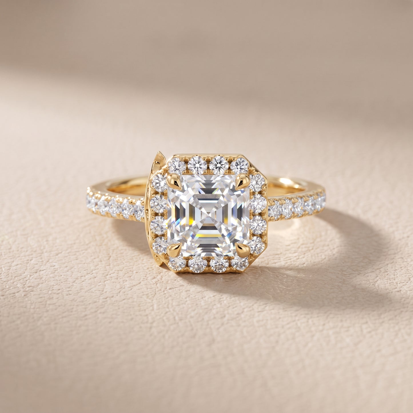 Amara Halo Claw Prong Asscher Diamond Ring in Yellow Gold - front.jpg