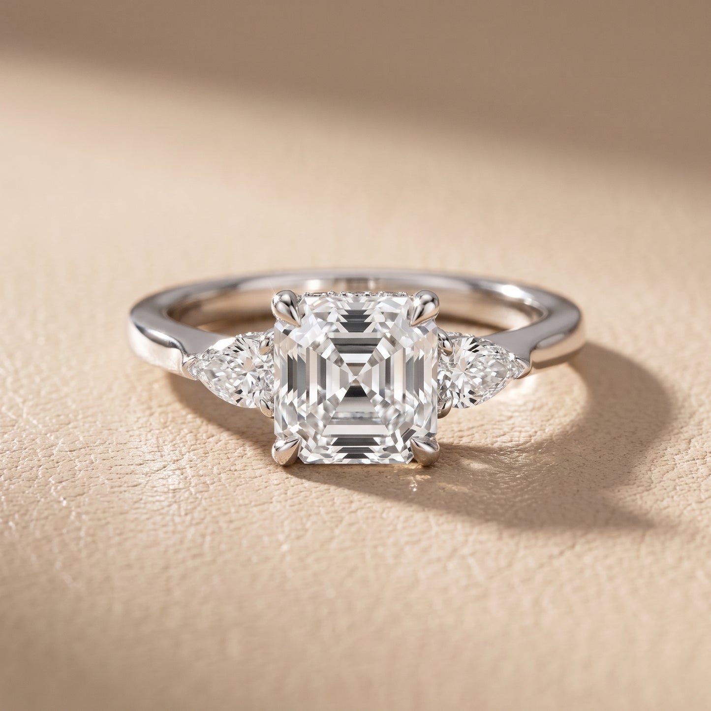 Leila Three-Stone Asscher Diamond Engagement Ring in Silver - front.jpg