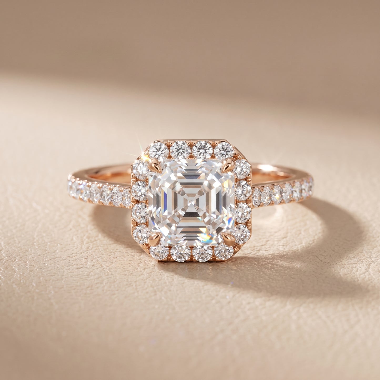 Alma Halo Pavé Asscher Diamond Ring in Rose Gold - front.jpg