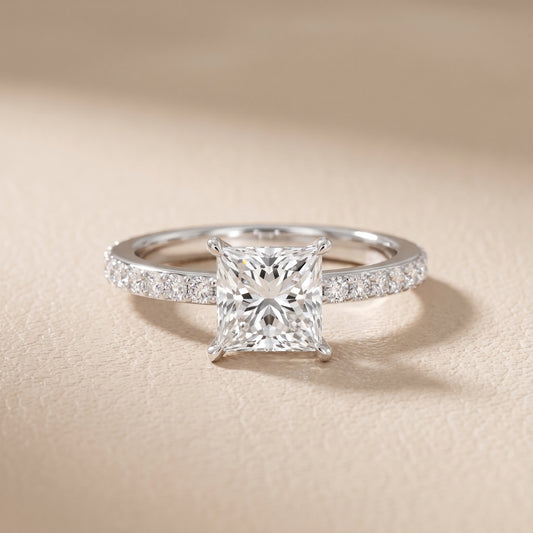 Aisha Pavé Solitaire Princess Diamond Engagement Ring in White Gold - front.jpg