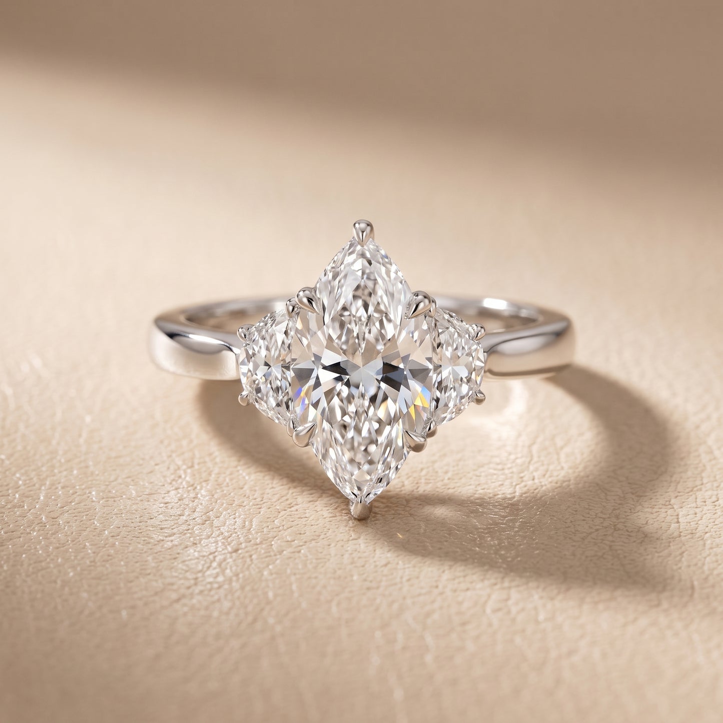 Romy Three-Stone Marquise Diamond Engagement Ring in Platinum - front.jpg