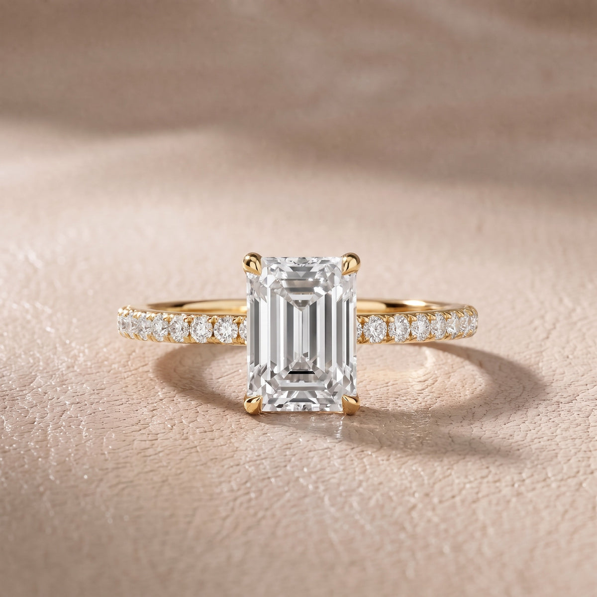 Olivia Solitaire Pavé Emerald Diamond Engagement Ring in Yellow Gold - front.jpg