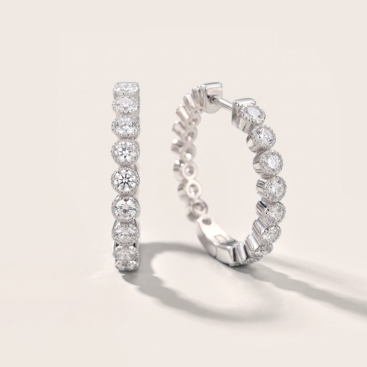 Iris Milgrain Round Diamond Hoop Earrings in White Gold [studio-20261024]