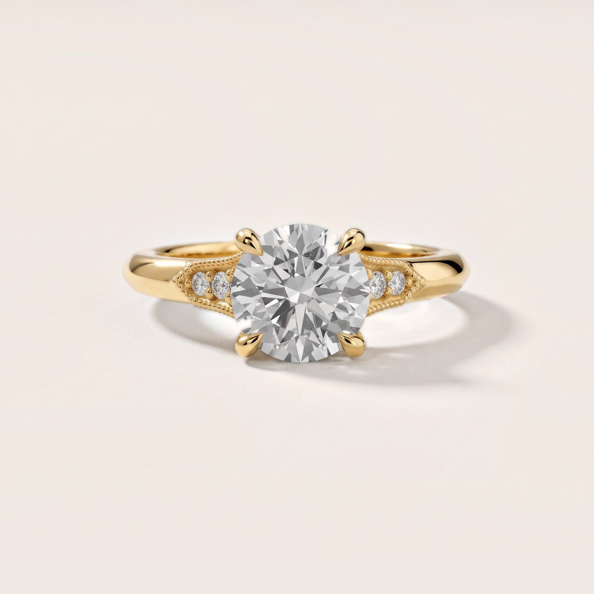 Paisley Milgrain Pavé Round Diamond Engagement Ring in Yellow Gold - front.jpg