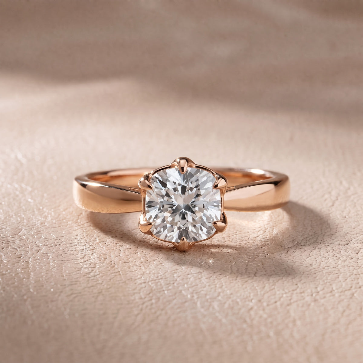 Lucia Solitaire Six-Prong Cushion Diamond Engagement Ring in Rose Gold - front.jpg