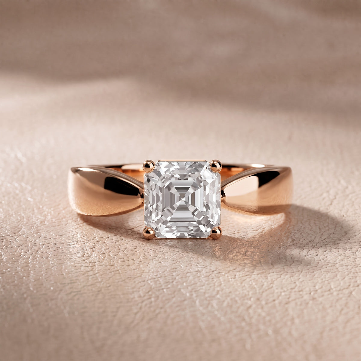 Talia Solitaire Twist Asscher Diamond Engagement Ring in Rose Gold - front.jpg