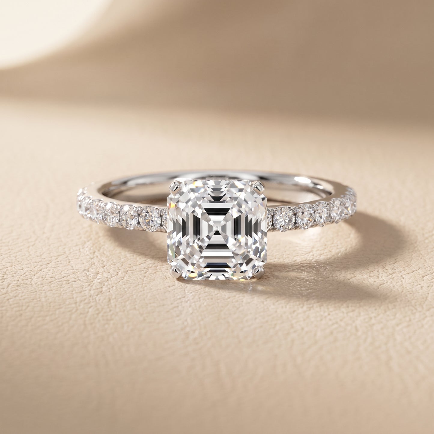 Juna French Pavé Solitaire Asscher Diamond Engagement Ring in Platinum - front.jpg