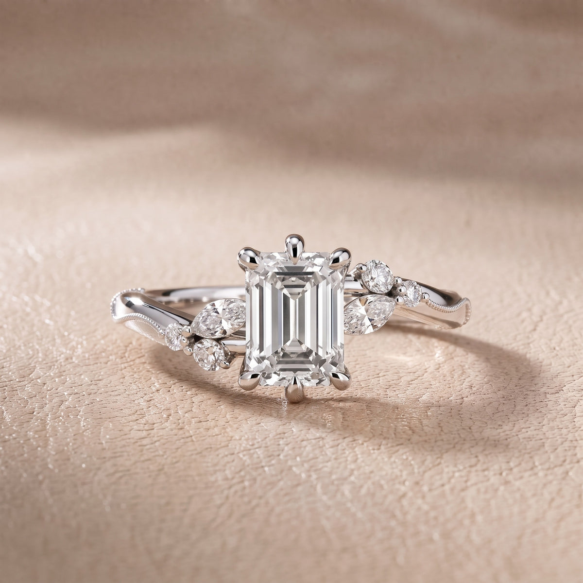 Joanna Milgrain Twist Emerald Diamond Engagement Ring in Silver - front.jpg
