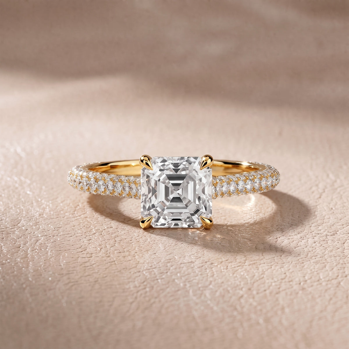 Elisa Hidden Halo Pavé Asscher Diamond Engagement Ring in Yellow Gold - front.jpg