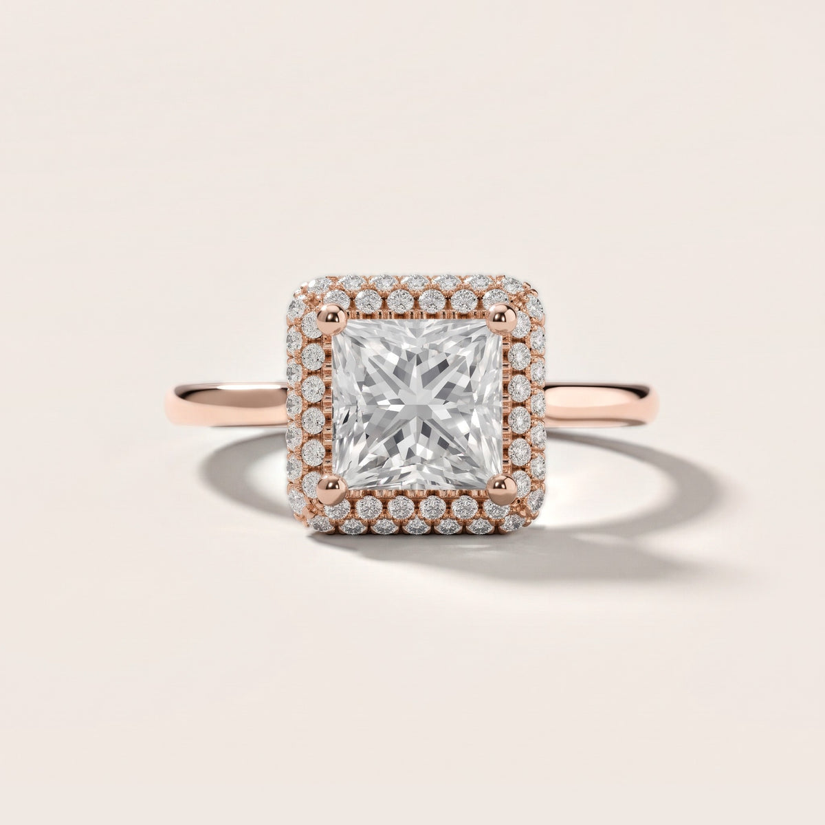 Destin Halo Micropavé Princess Diamond Engagement Ring in Rose Gold - front.jpg