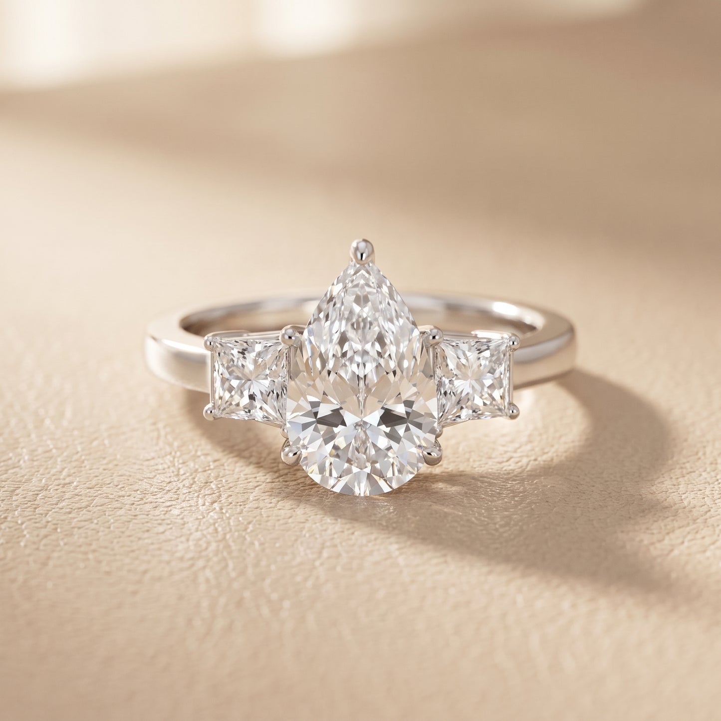 Selena Three-Stone Basket Pear Diamond Ring in Silver - front.jpg