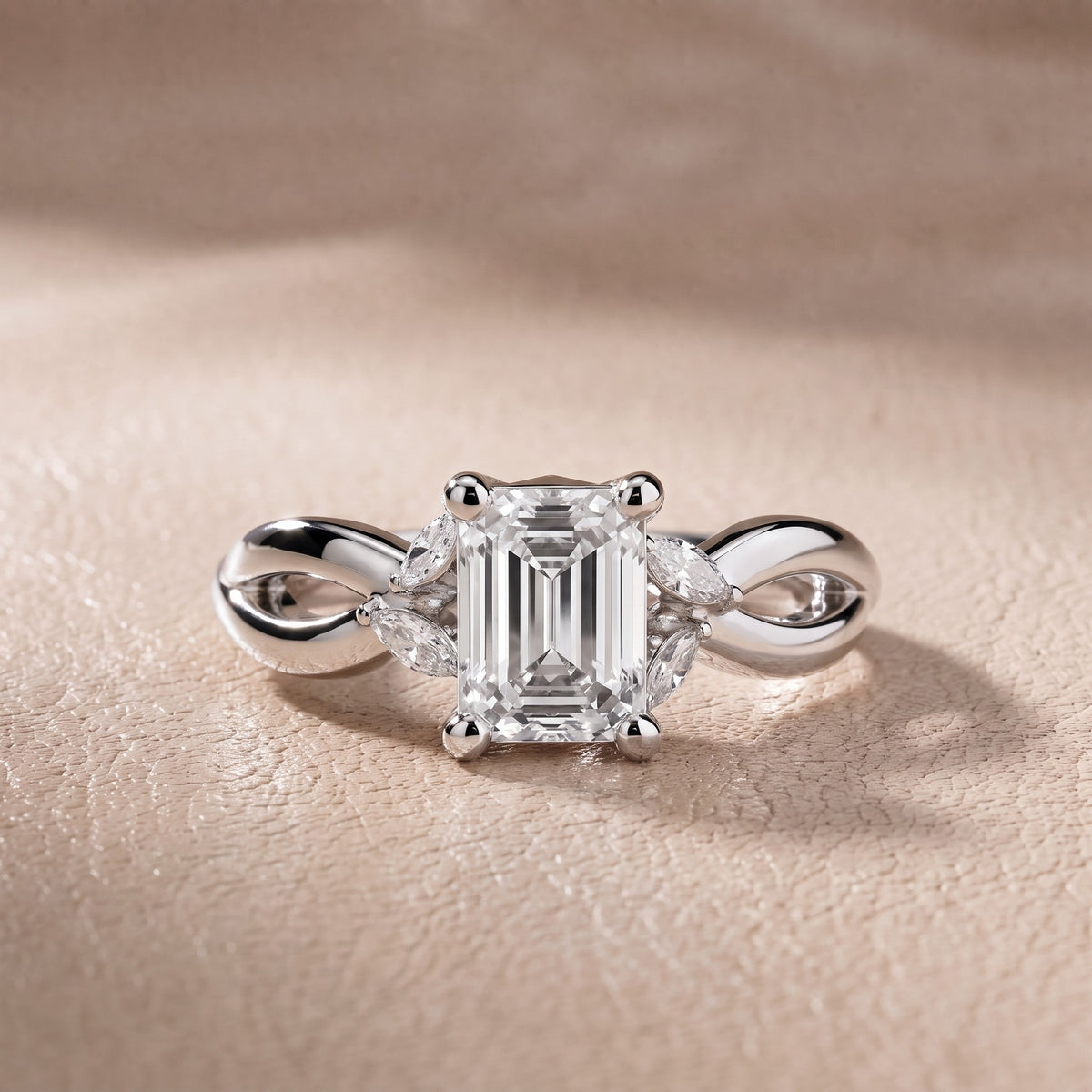 Luna Glow Twisted Emerald Diamond Engagement Ring in Silver - front.jpg
