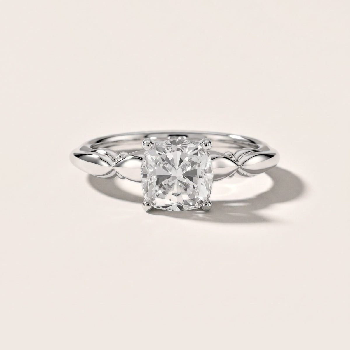 Verena Engraved Leaf Cushion Diamond Engagement Ring in Platinum - front.jpg