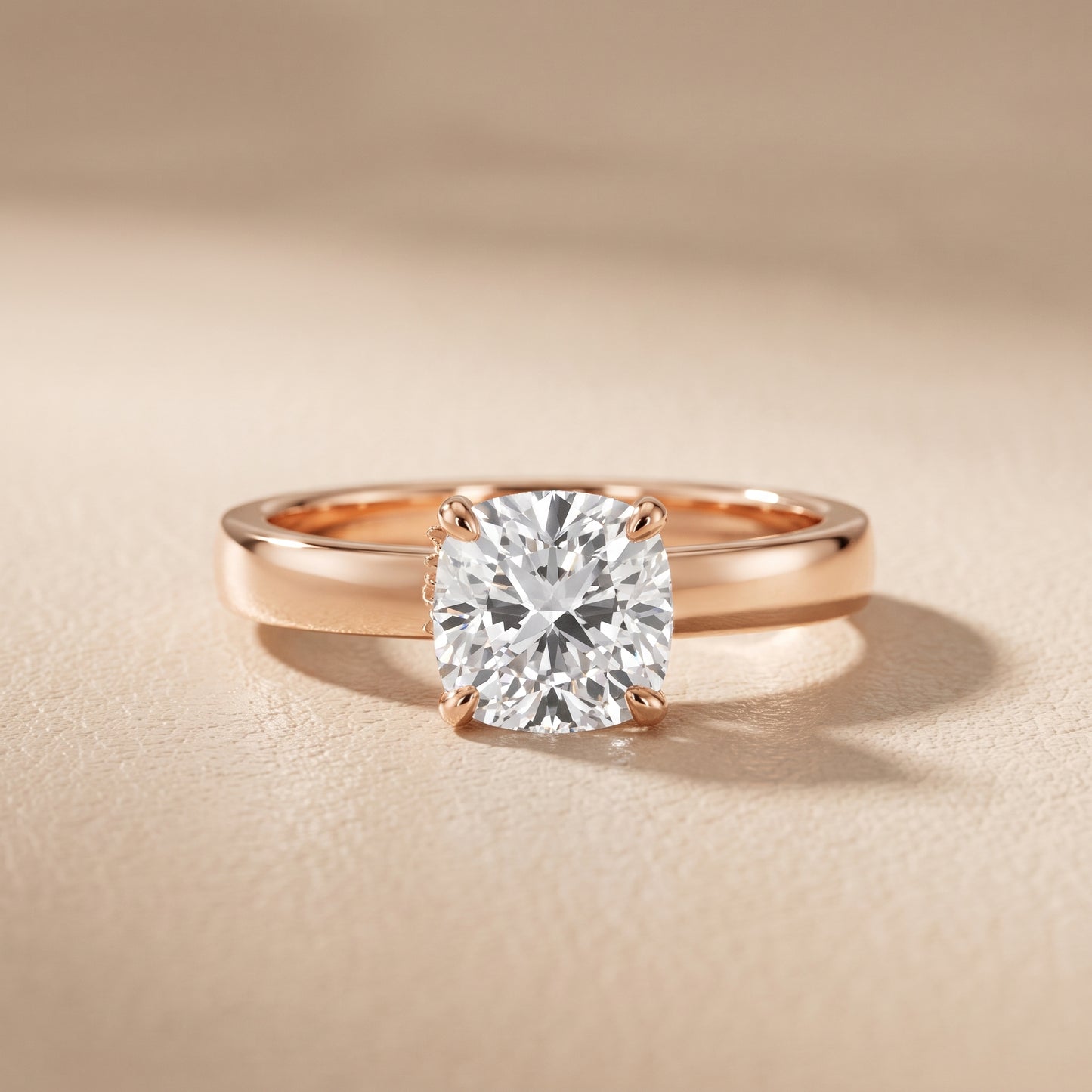 Lara Hidden Halo Cushion Diamond Engagement Ring in Rose Gold - front.jpg