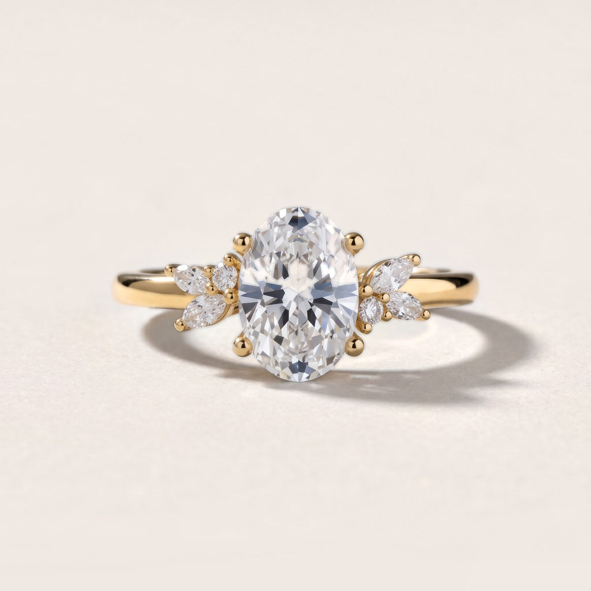 Avon Leaf Cluster Oval Diamond Engagement Ring in Yellow Gold - front.jpg
