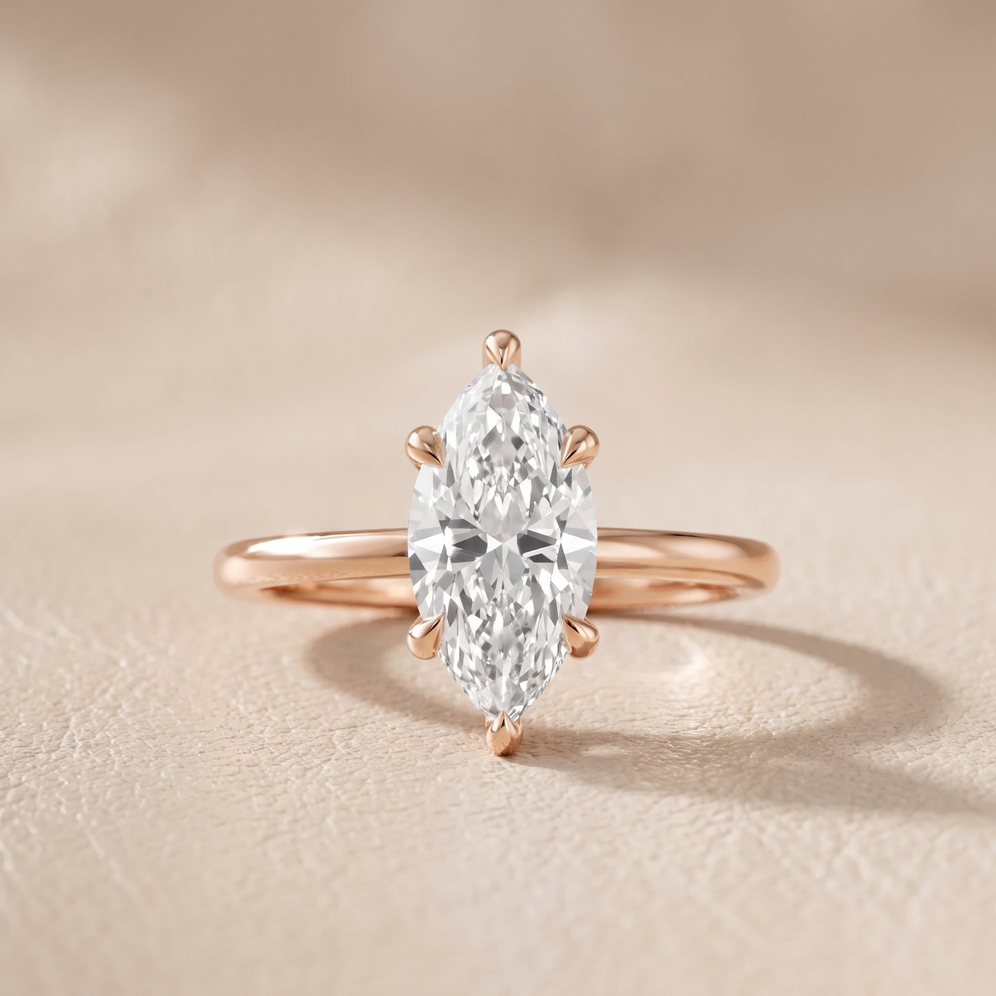 Nella Petite Solitaire Marquise Diamond Engagement Ring in Rose Gold - front.jpg