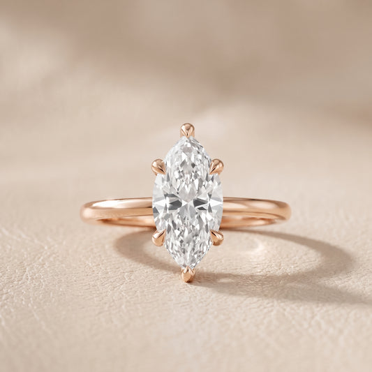 Nella Petite Solitaire Marquise Diamond Engagement Ring in Rose Gold - front.jpg