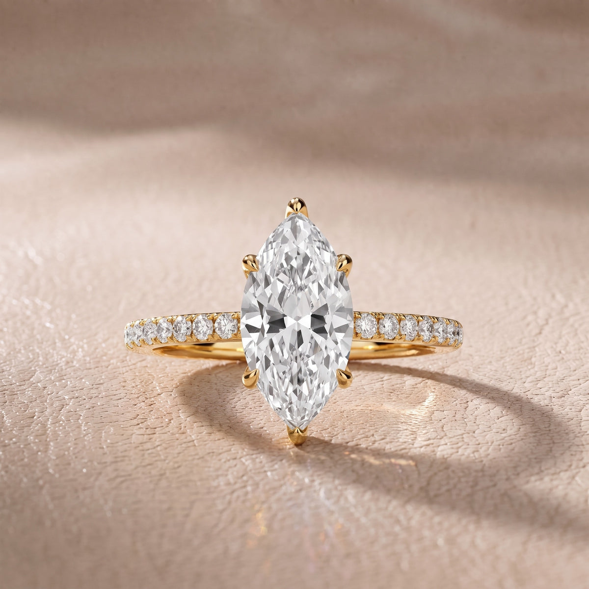 Olivia Solitaire Pavé Marquise Diamond Engagement Ring in Yellow Gold - front.jpg