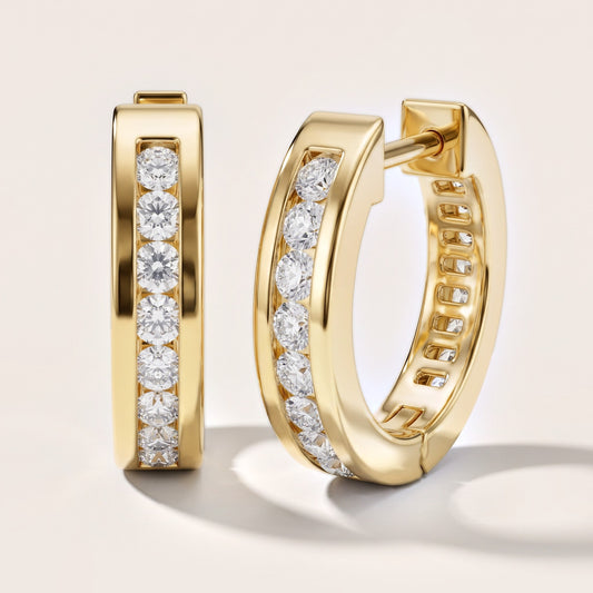Crest Channel Round Diamond Huggie Hoop Earrings in Yellow Gold [studio-20261024]