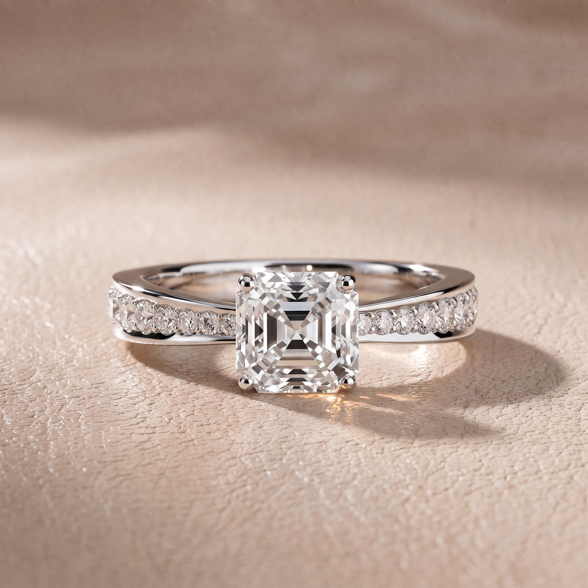 Rhea Sidestone Pavé Asscher Diamond Engagement Ring in Platinum - front.jpg
