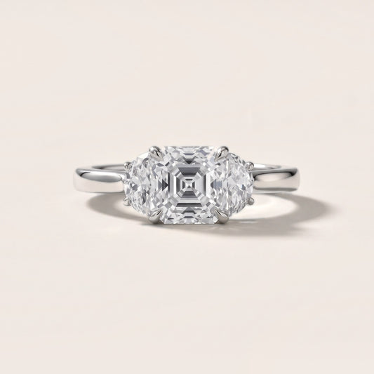 Romy Three-Stone Asscher Diamond Engagement Ring in White Gold