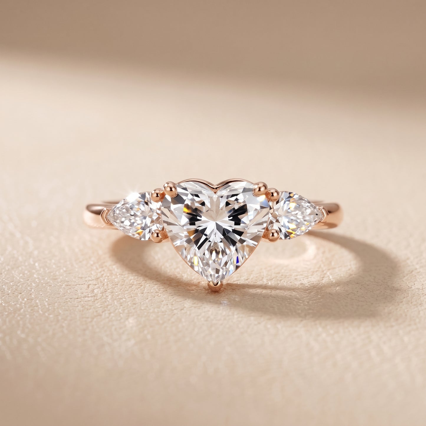 Mirabel Three-Stone Heart Diamond Engagement Ring in Rose Gold - front.jpg