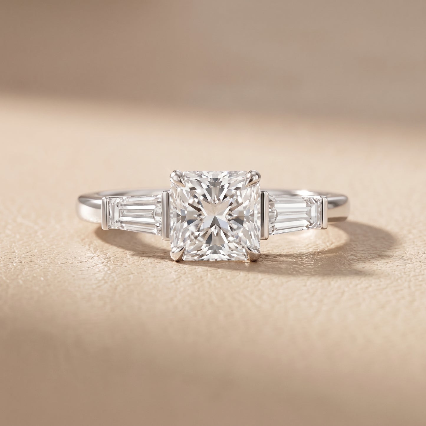 Zelda Tapered Baguette Radiant Diamond Engagement Ring in Silver - front.jpg