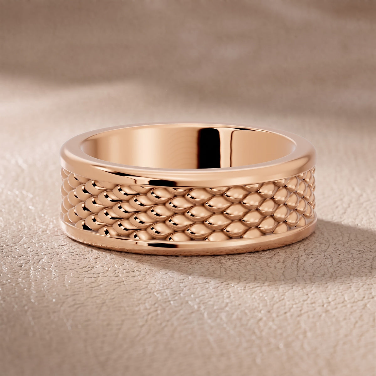 Cordelia Carved Step Edge Wedding Band in Rose Gold - front.jpg