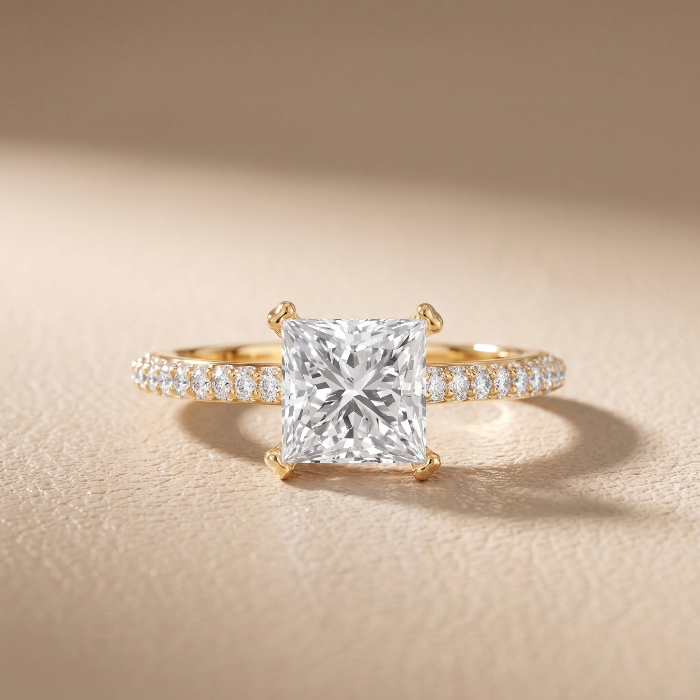 Violet Hidden Halo Pavé Princess Diamond Ring in Yellow Gold - front.jpg