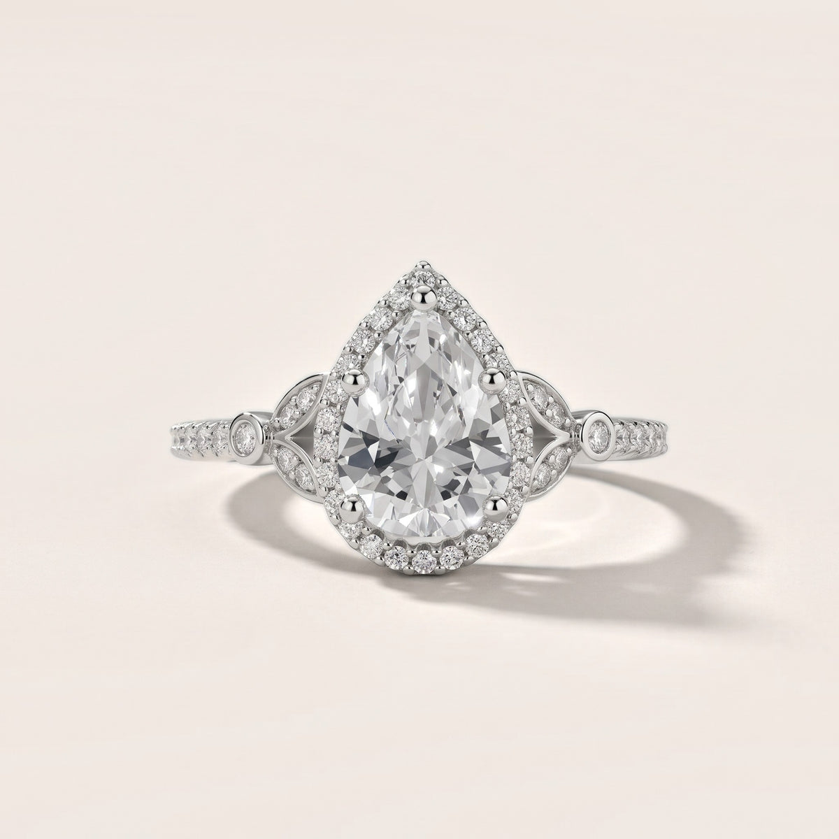 Sitka Leaf Halo Pear Diamond Engagement Ring in Platinum - front.jpg