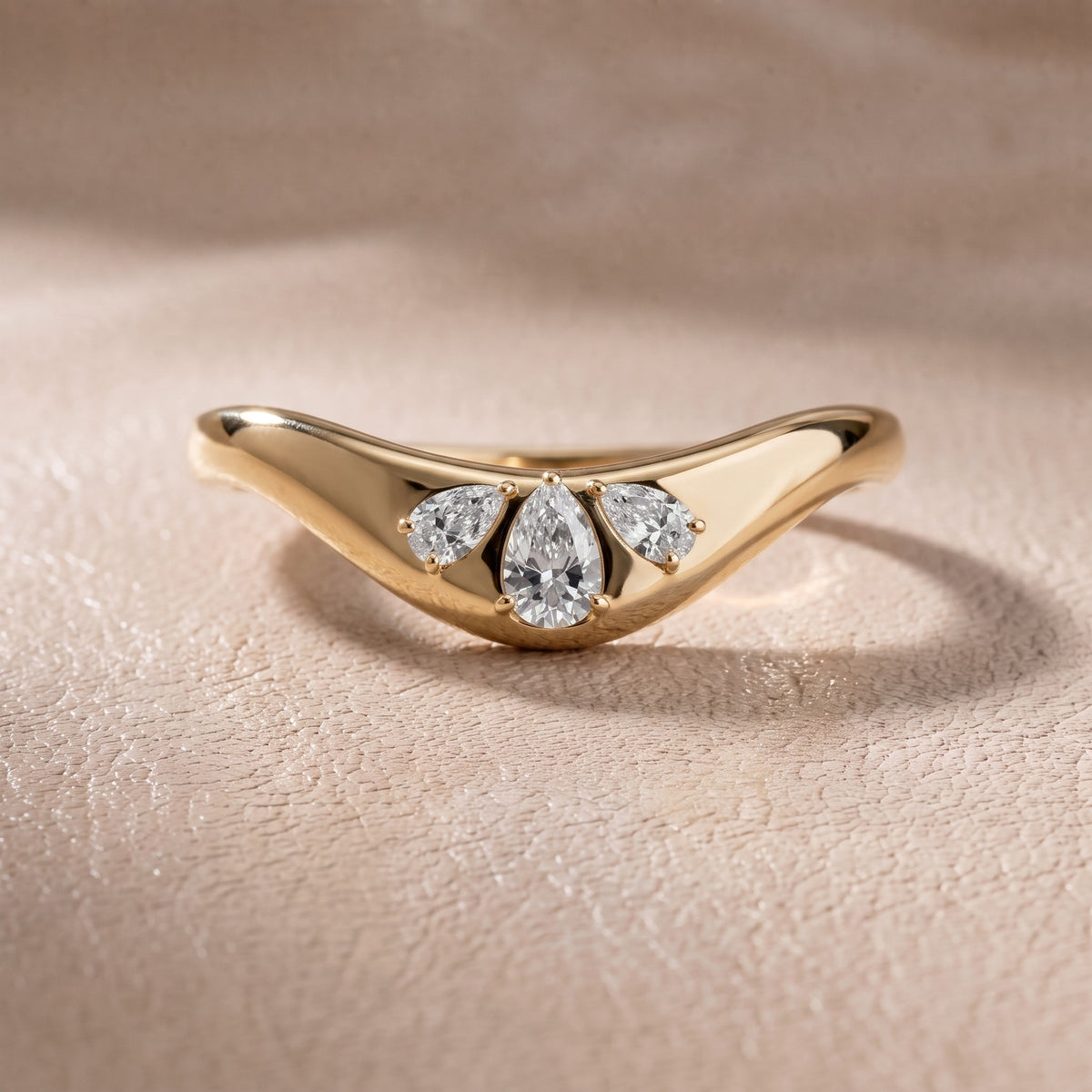 Beatrice Curved Contour Pear Diamond Wedding Band in Yellow Gold - front.jpg