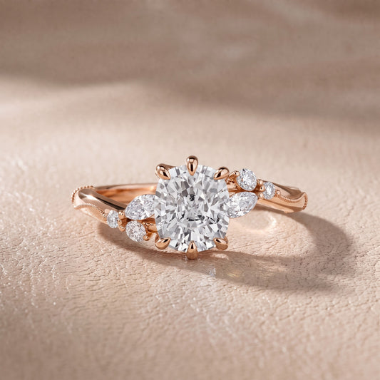Joanna Milgrain Twist Cushion Diamond Engagement Ring in Rose Gold - front.jpg