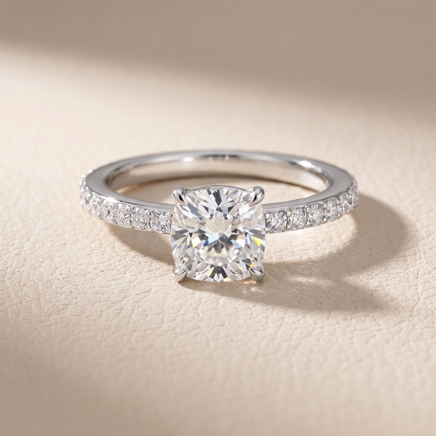Aisha Pavé Solitaire Cushion Diamond Engagement Ring in Silver - front.jpg