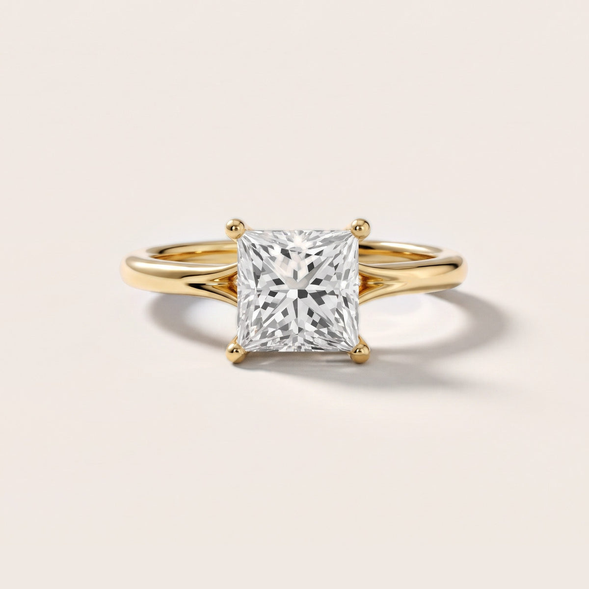 Melanie Solitaire Split Shank Princess Diamond Engagement Ring in Yellow Gold - front.jpg