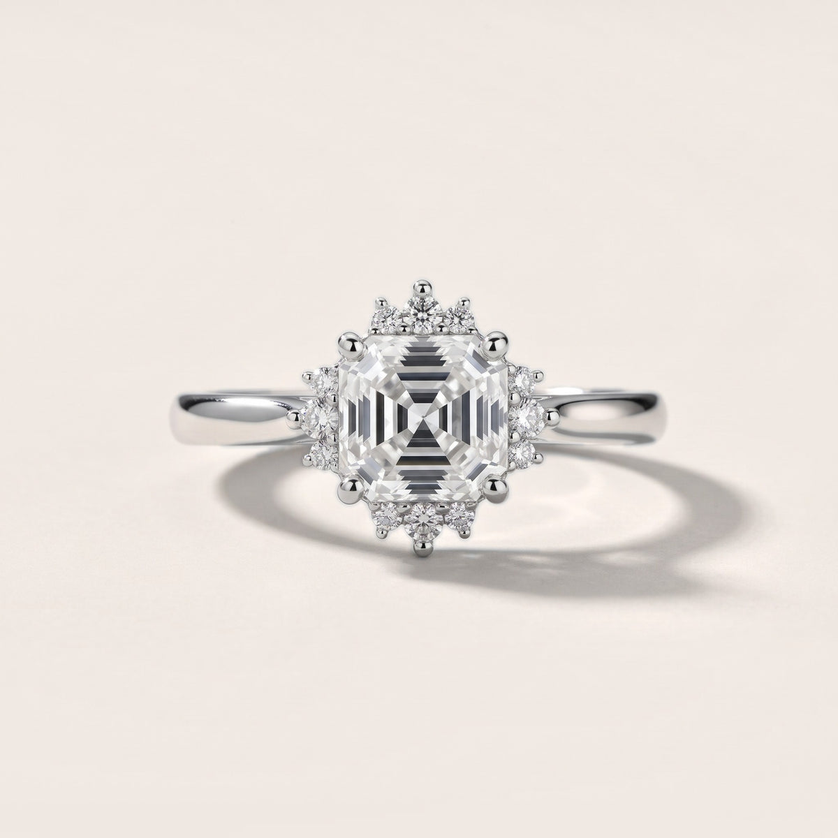 Linden Starburst Cluster Asscher Diamond Engagement Ring in Silver - front.jpg