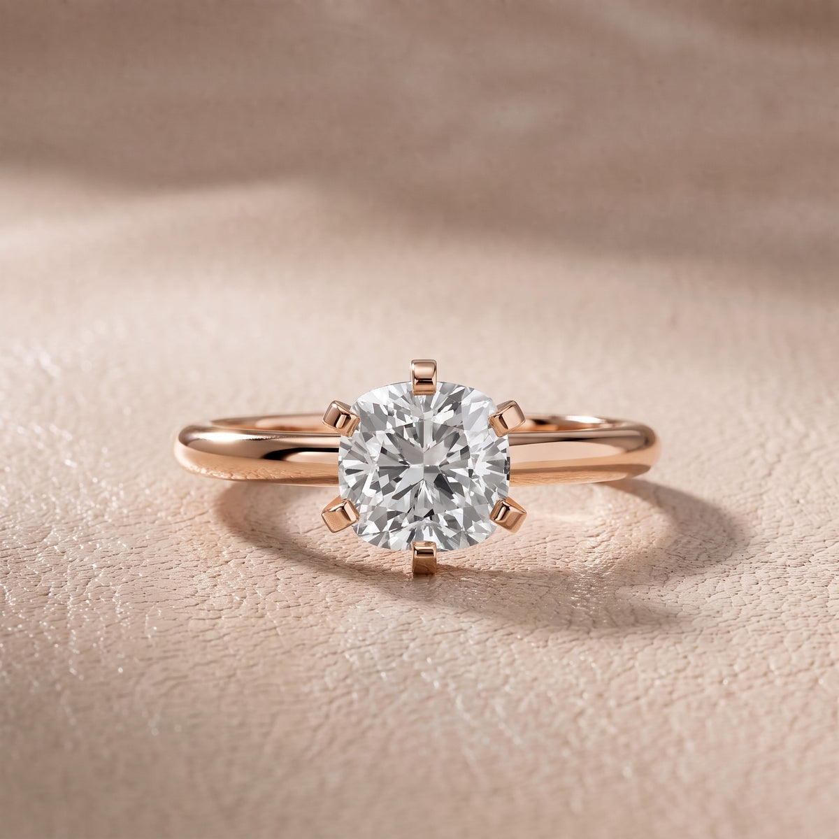 Arabella Six-Prong Solitaire Cushion Diamond Engagement Ring in Rose Gold - front.jpg