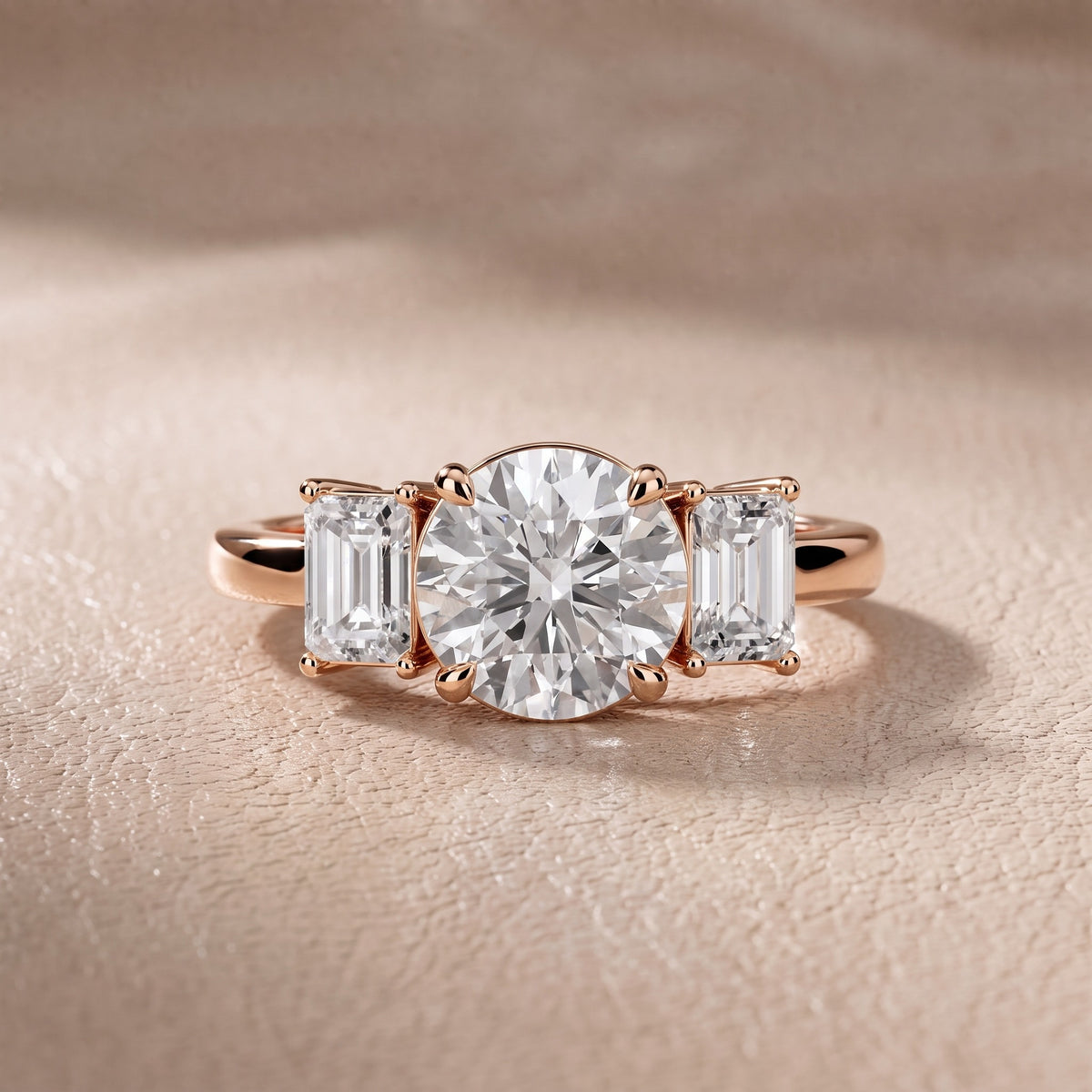 Zoe Three-Stone Round Diamond Engagement Ring in Rose Gold - front.jpg