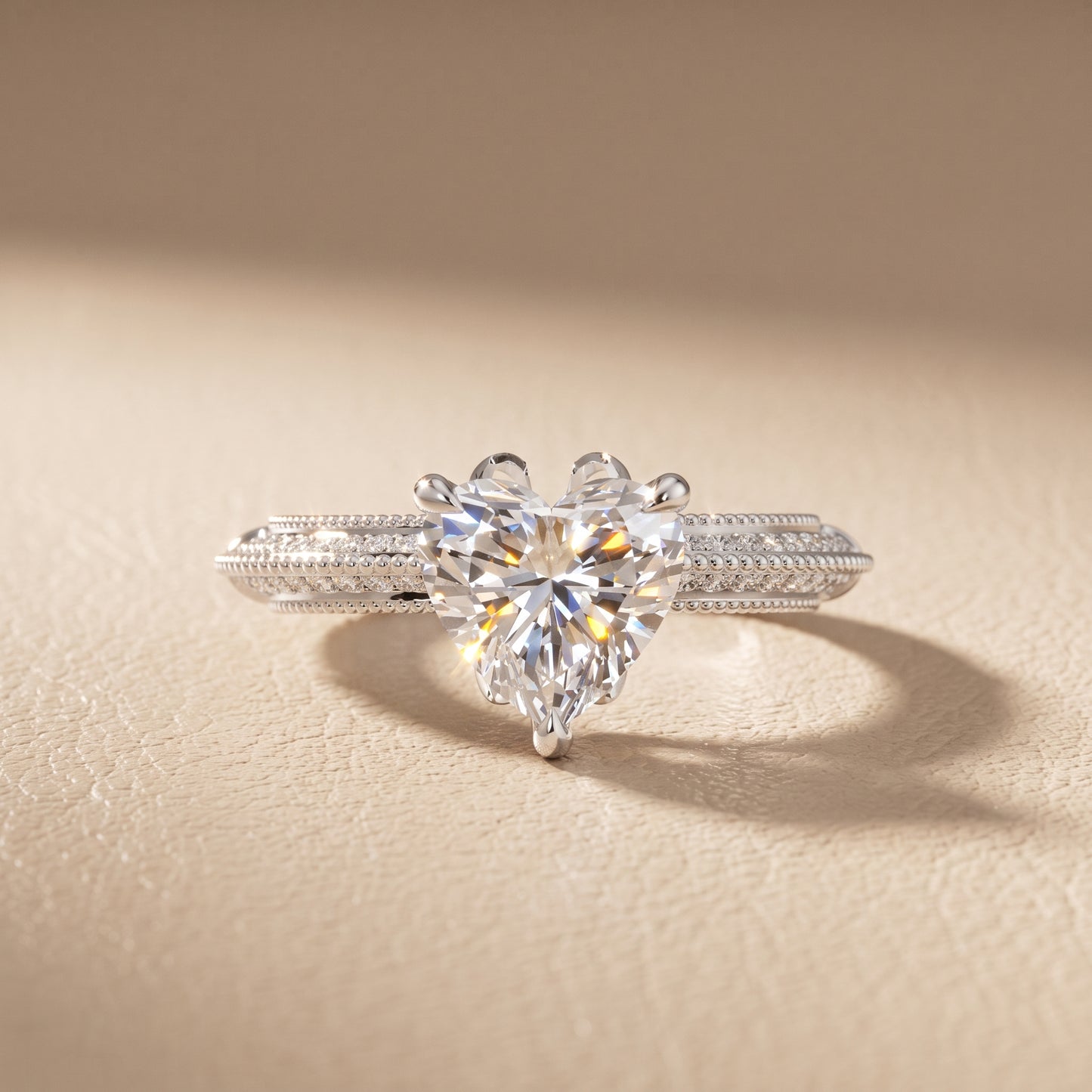 Indie Vintage Milgrain Heart Diamond Engagement Ring in White Gold - front.jpg