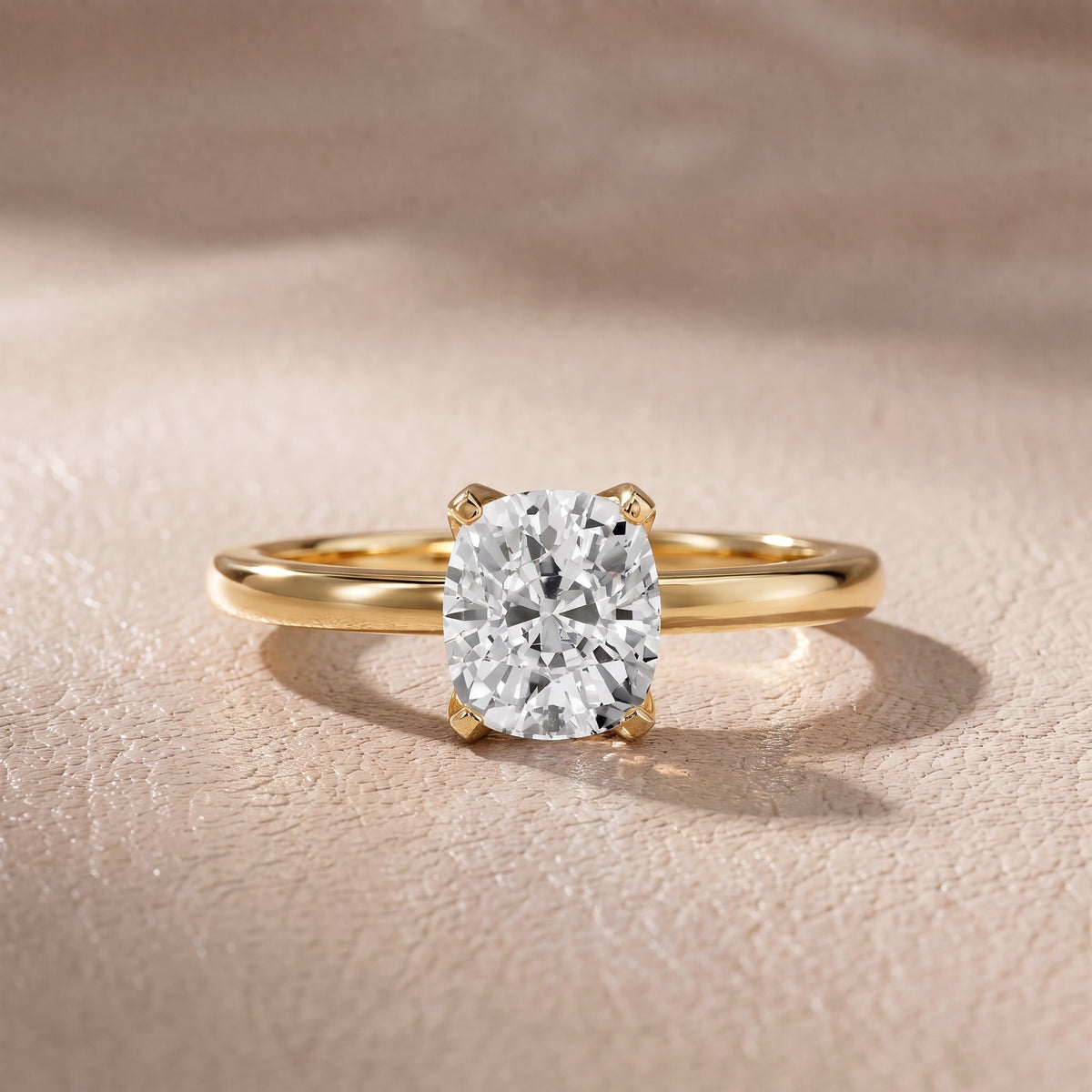 Flora Guardian Solitaire Cushion Diamond Engagement Ring in Yellow Gold - front.jpg