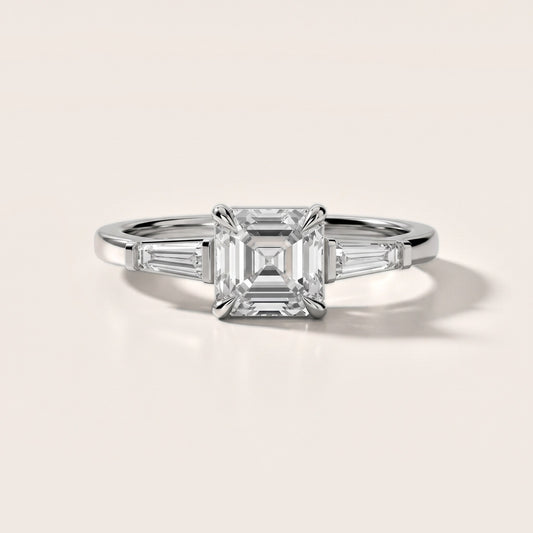 Winnie Three-Stone Asscher Diamond Engagement Ring in White Gold