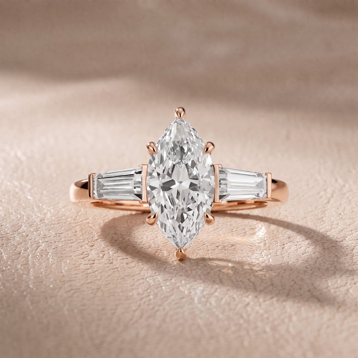 Eloise Tapered Baguette Marquise Diamond Engagement Ring in Rose Gold - front.jpg