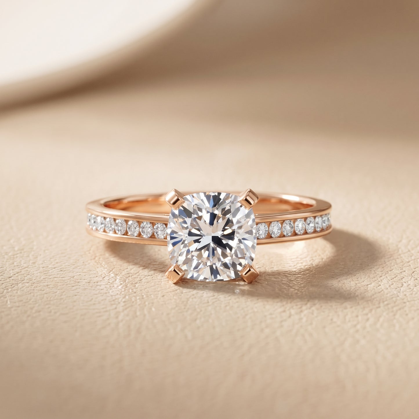 Tessa Solitaire Channel Set Cushion Diamond Engagement Ring in Rose Gold - front.jpg