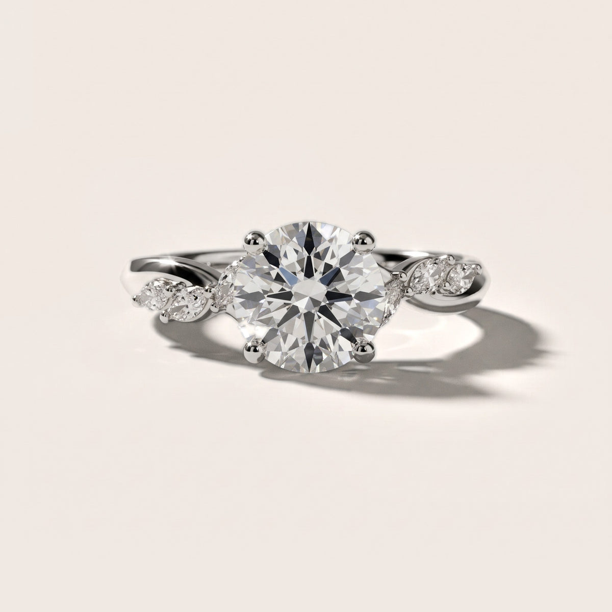 Cathy Leaf Twist Round Diamond Engagement Ring in Silver - front.jpg