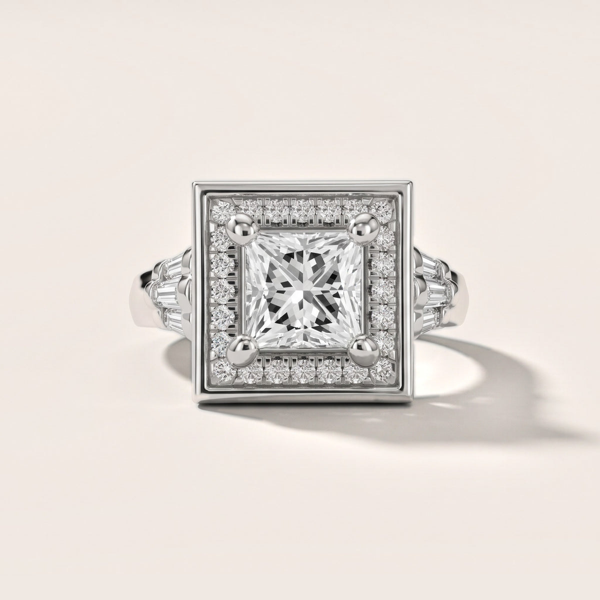 Milan Deco Halo Princess Diamond Engagement Ring in White Gold - front.jpg