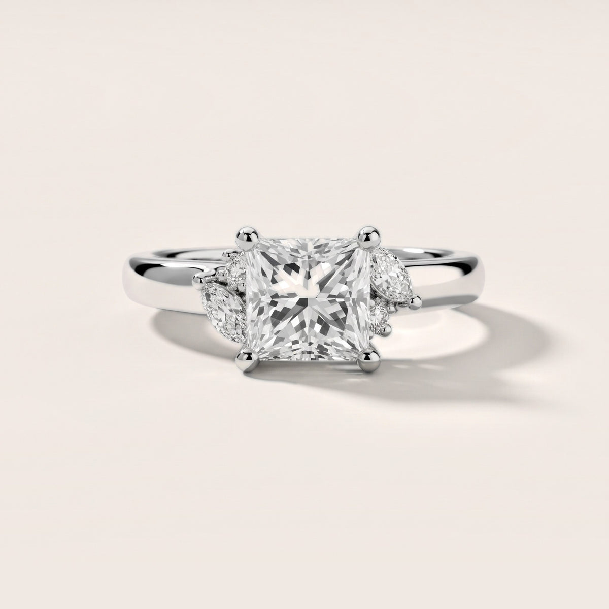 Napa Leaf Cluster Princess Diamond Engagement Ring in Silver - front.jpg