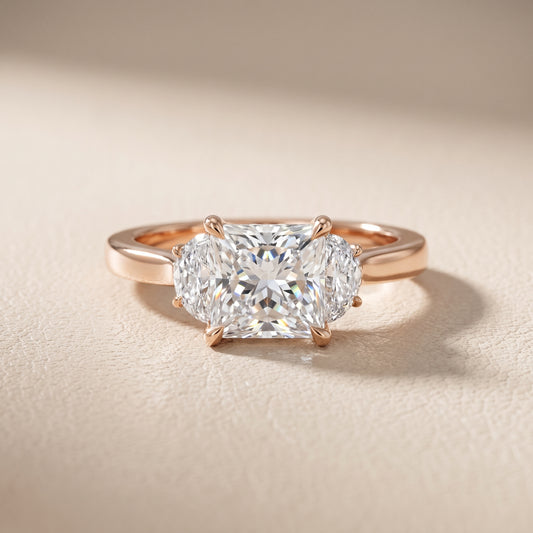 Romy Three-Stone Princess Diamond Engagement Ring in Rose Gold - front.jpg