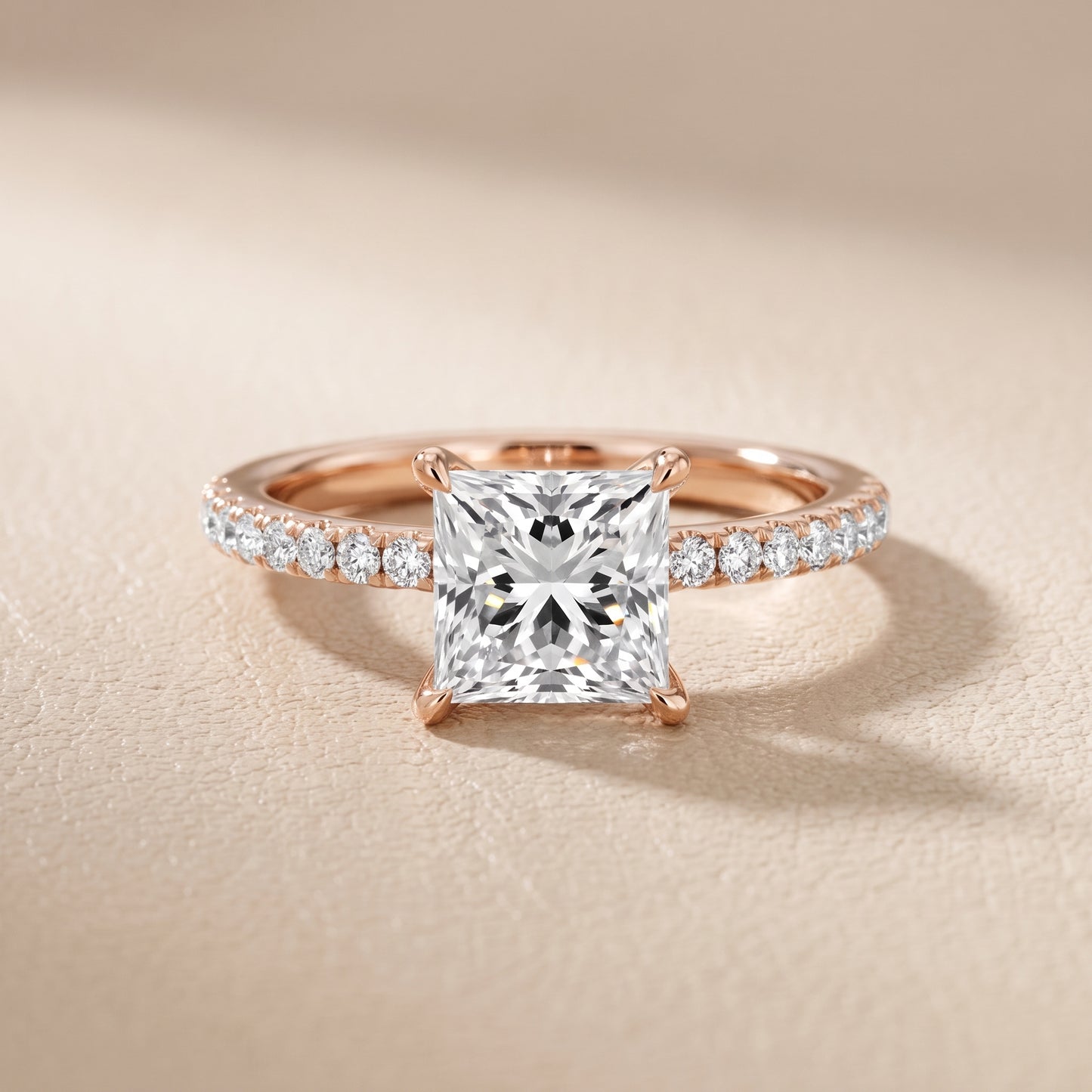 Ione Solitaire Pavé Princess Diamond Engagement Ring in Rose Gold - front.jpg